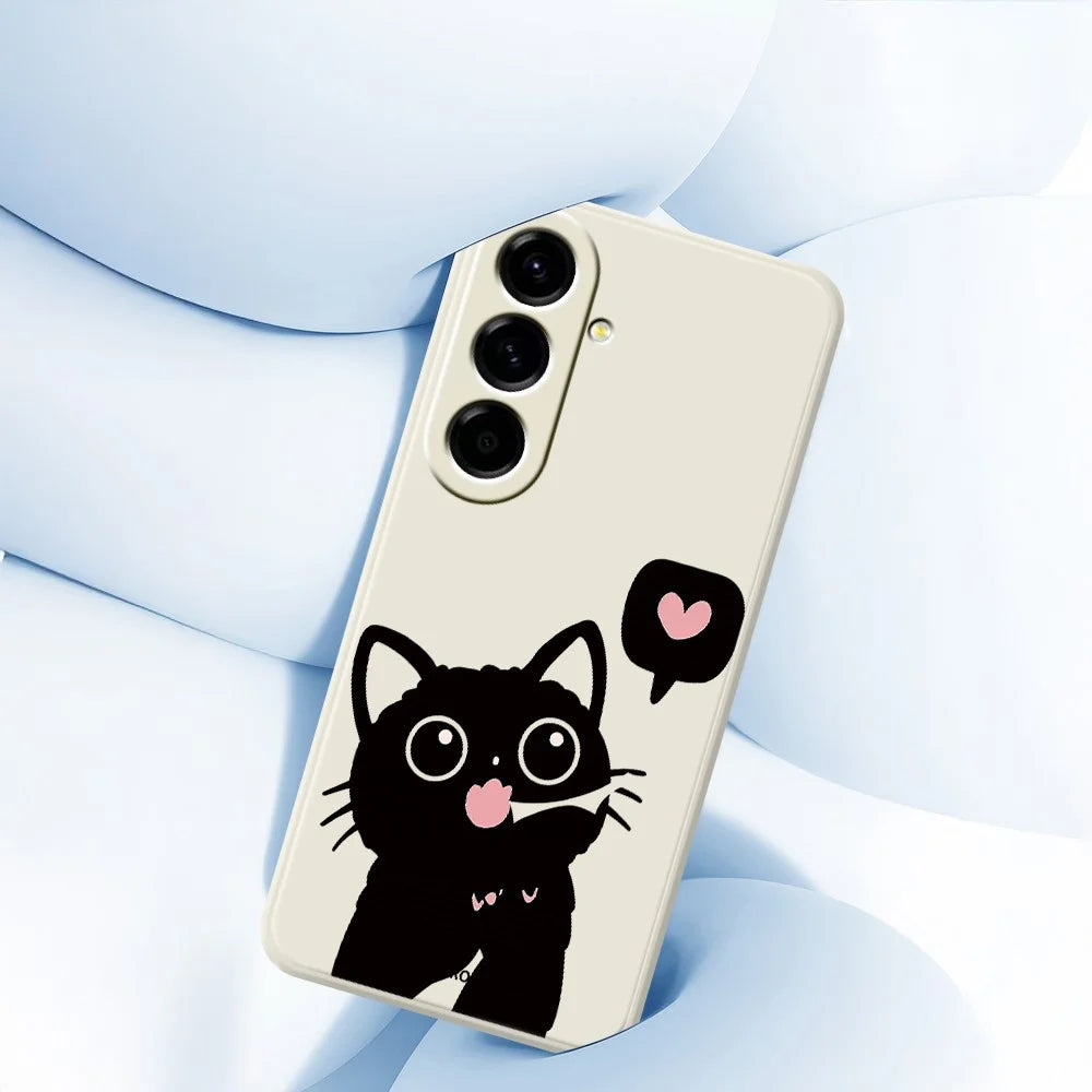 For Samsung Galaxy A27 5G Case Love Black Cat Pattern Printing Straight Edge TPU Phone Back Cover - Beige - 5