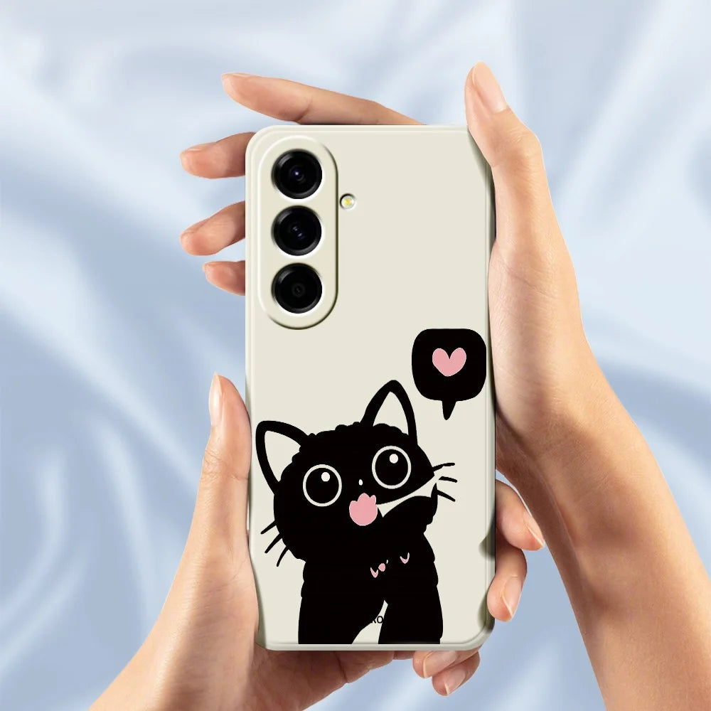 For Samsung Galaxy A27 5G Case Love Black Cat Pattern Printing Straight Edge TPU Phone Back Cover - Beige - 6