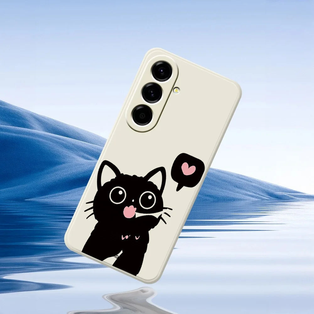 For Samsung Galaxy A27 5G Case Love Black Cat Pattern Printing Straight Edge TPU Phone Back Cover - Beige - 7