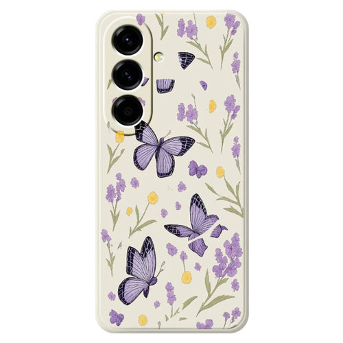 For Samsung Galaxy A27 5G Case Purple Butterflies Pattern Printing Straight Edge TPU Phone Back Cover - Beige - 1