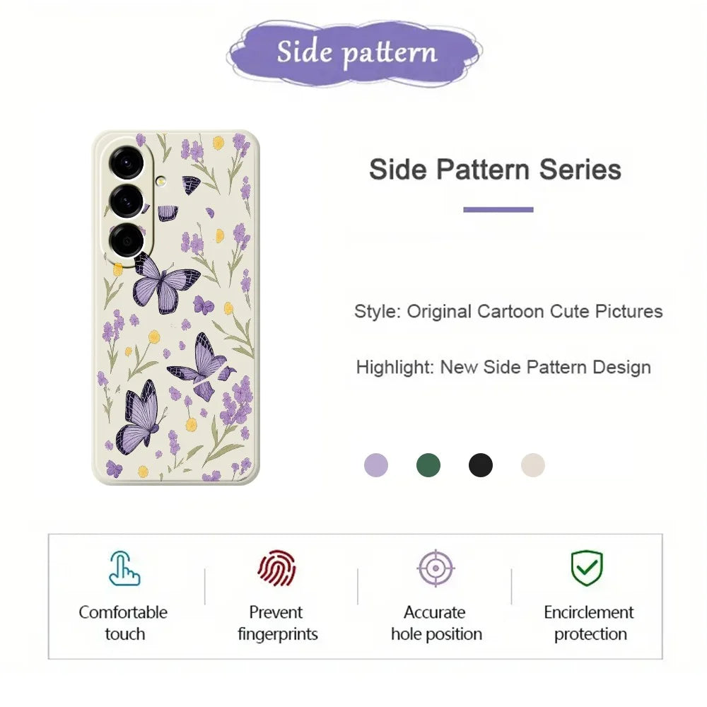 For Samsung Galaxy A27 5G Case Purple Butterflies Pattern Printing Straight Edge TPU Phone Back Cover - Beige - 2
