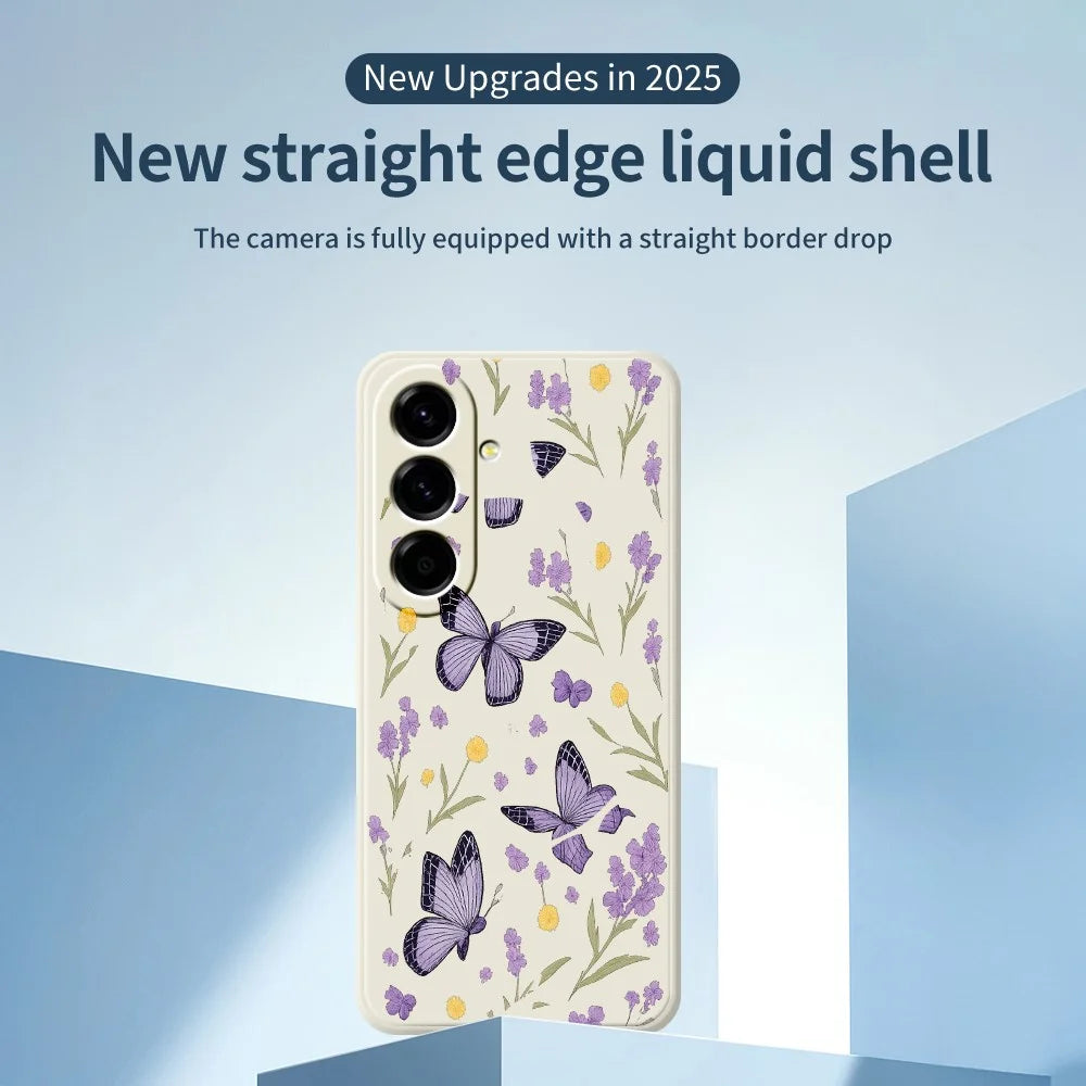 For Samsung Galaxy A27 5G Case Purple Butterflies Pattern Printing Straight Edge TPU Phone Back Cover - Beige - 3
