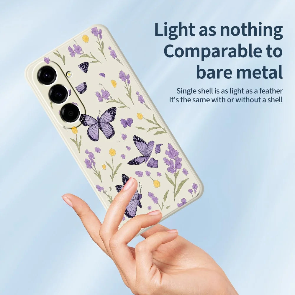 For Samsung Galaxy A27 5G Case Purple Butterflies Pattern Printing Straight Edge TPU Phone Back Cover - Beige - 4
