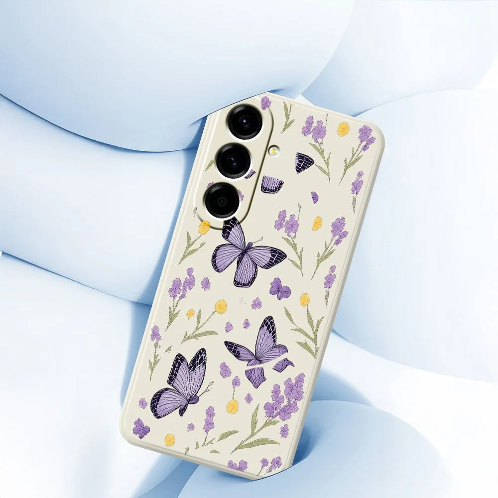 For Samsung Galaxy A27 5G Case Purple Butterflies Pattern Printing Straight Edge TPU Phone Back Cover - Beige - 5