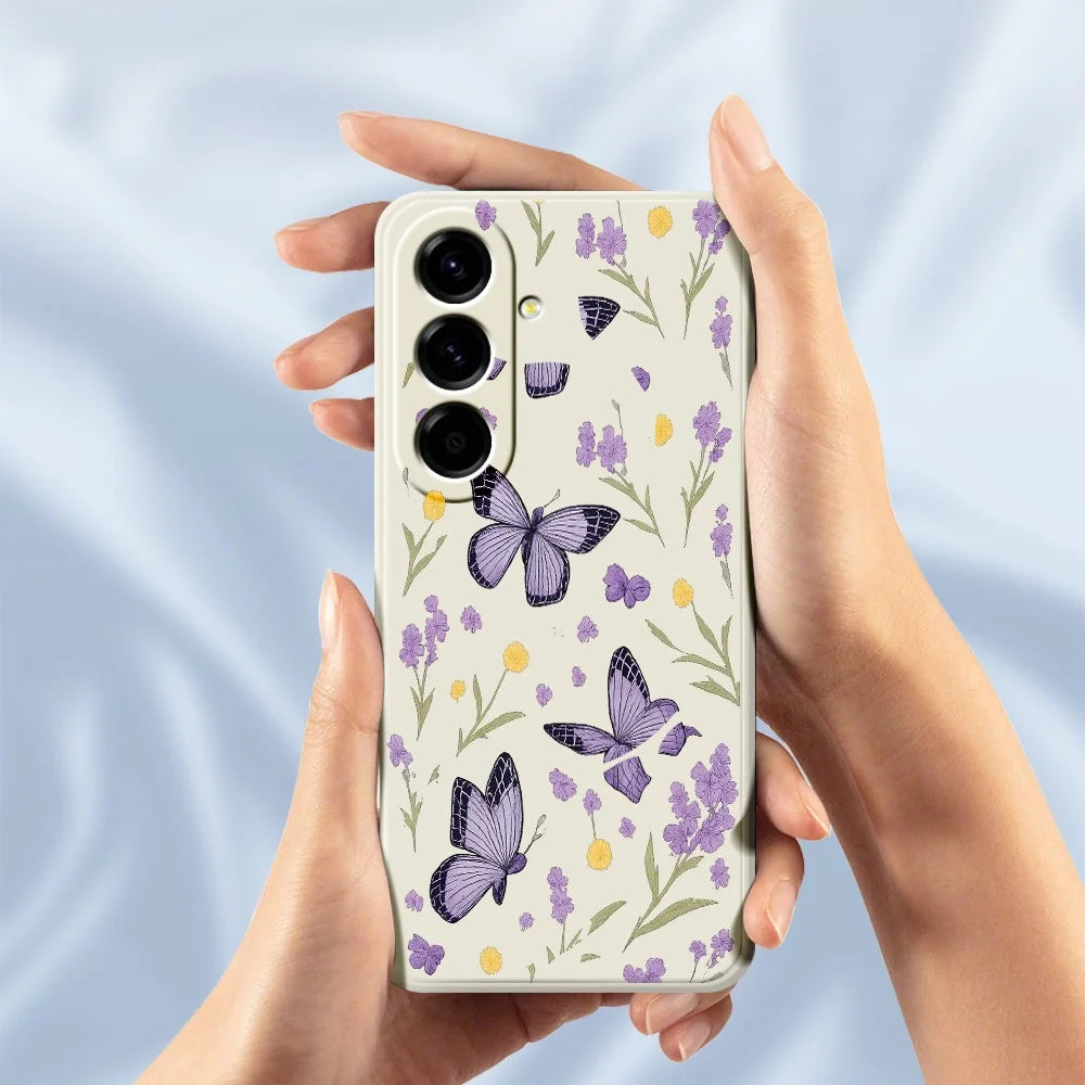 For Samsung Galaxy A27 5G Case Purple Butterflies Pattern Printing Straight Edge TPU Phone Back Cover - Beige - 6