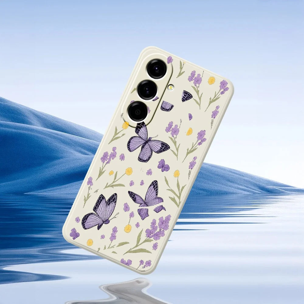 For Samsung Galaxy A27 5G Case Purple Butterflies Pattern Printing Straight Edge TPU Phone Back Cover - Beige - 7