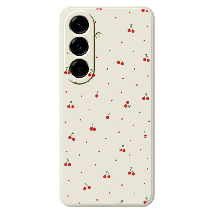 For Samsung Galaxy A27 5G Case Red Cherry Pattern Printing Straight Edge TPU Phone Back Cover - Beige - 1