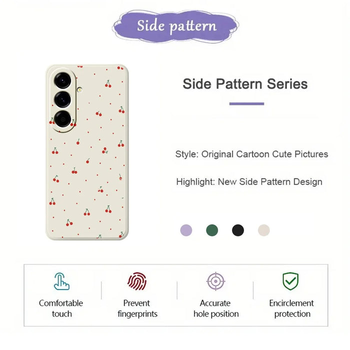 For Samsung Galaxy A27 5G Case Red Cherry Pattern Printing Straight Edge TPU Phone Back Cover - Beige - 2