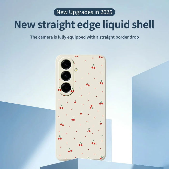 For Samsung Galaxy A27 5G Case Red Cherry Pattern Printing Straight Edge TPU Phone Back Cover - Beige - 3
