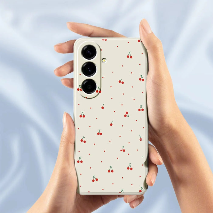 For Samsung Galaxy A27 5G Case Red Cherry Pattern Printing Straight Edge TPU Phone Back Cover - Beige - 6