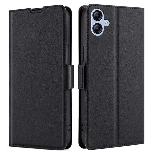 For Samsung Galaxy A04e 4G / F04 4G / M04 4G PU Leather Hands-free Stand Phone Cover Dual Magnetic Clasp Card Holder Protective Case - Black - 1