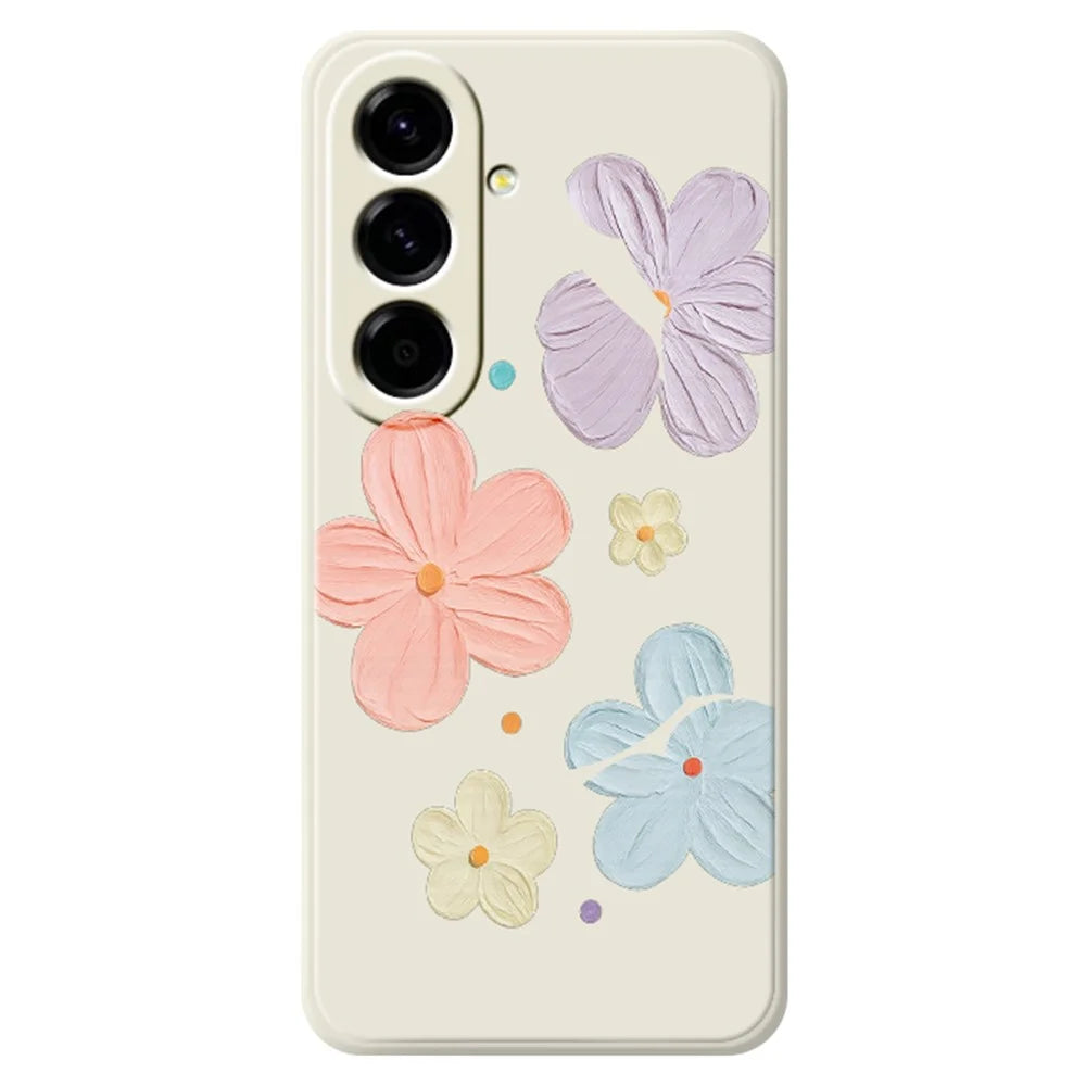 For Samsung Galaxy A27 5G Case Four Color Flowers Pattern Printing Straight Edge TPU Phone Back Cover - Beige - 1
