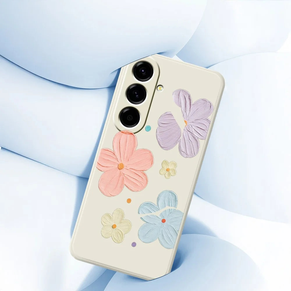 For Samsung Galaxy A27 5G Case Four Color Flowers Pattern Printing Straight Edge TPU Phone Back Cover - Beige - 5