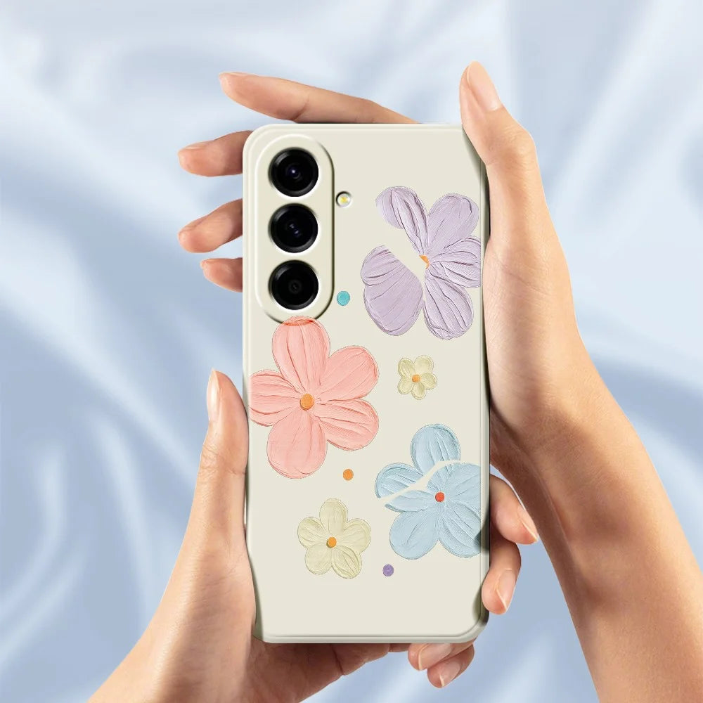 For Samsung Galaxy A27 5G Case Four Color Flowers Pattern Printing Straight Edge TPU Phone Back Cover - Beige - 6