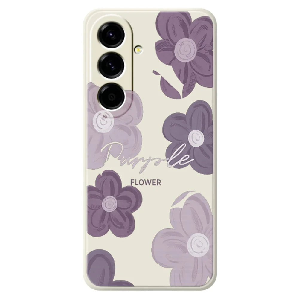 For Samsung Galaxy A27 5G Case Purple Flower Pattern Printing Straight Edge TPU Phone Back Cover - Beige - 1