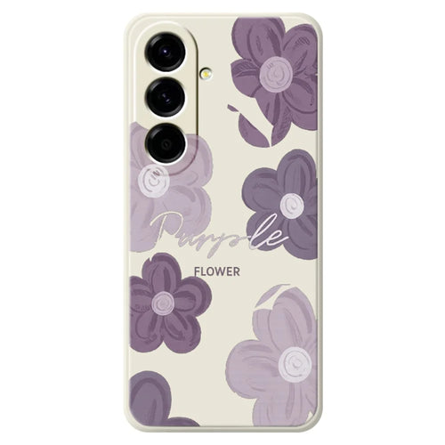 For Samsung Galaxy A27 5G Case Purple Flower Pattern Printing Straight Edge TPU Phone Back Cover - Beige - 1