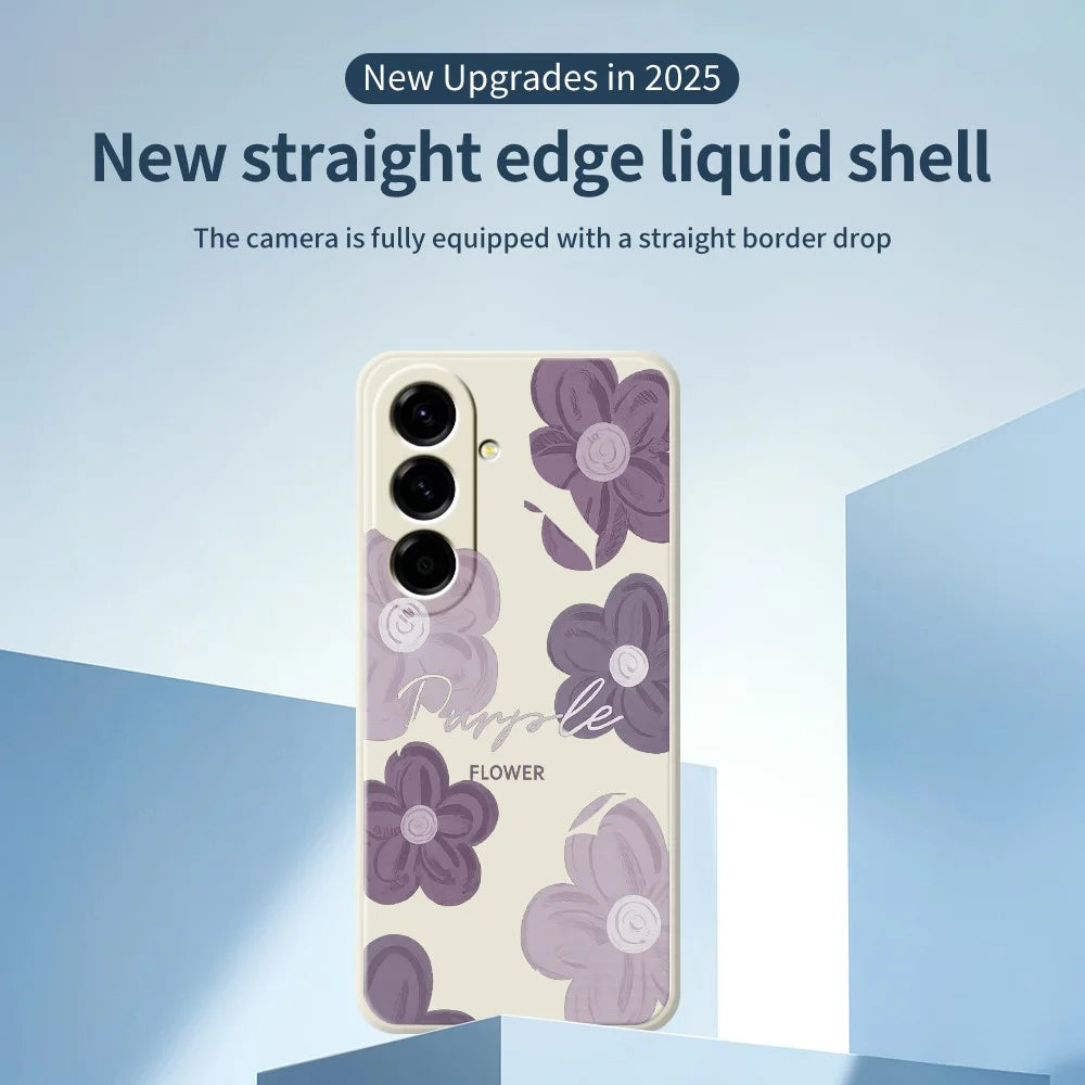 For Samsung Galaxy A27 5G Case Purple Flower Pattern Printing Straight Edge TPU Phone Back Cover - Beige - 3
