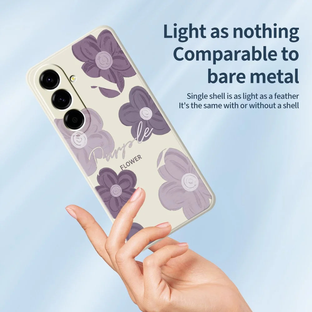 For Samsung Galaxy A27 5G Case Purple Flower Pattern Printing Straight Edge TPU Phone Back Cover - Beige - 4