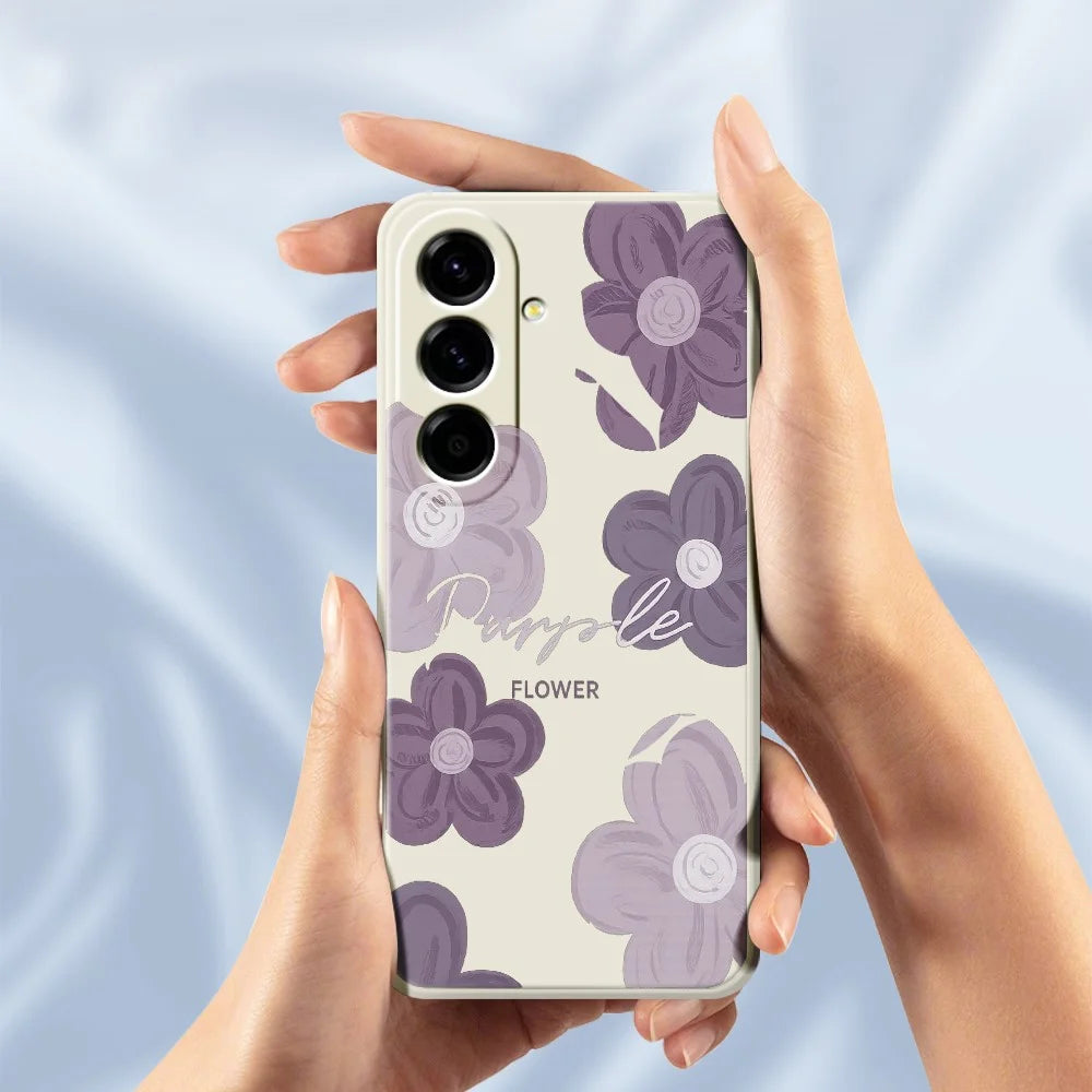 For Samsung Galaxy A27 5G Case Purple Flower Pattern Printing Straight Edge TPU Phone Back Cover - Beige - 6