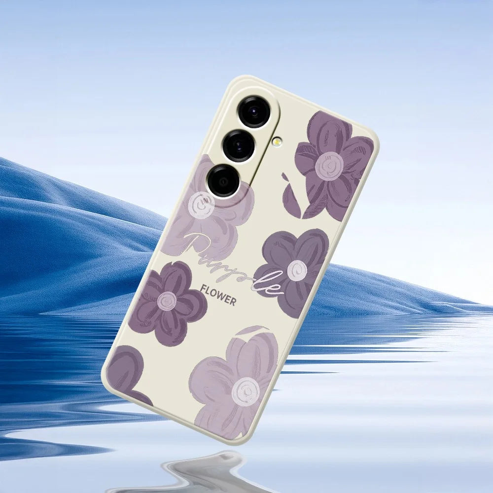For Samsung Galaxy A27 5G Case Purple Flower Pattern Printing Straight Edge TPU Phone Back Cover - Beige - 7