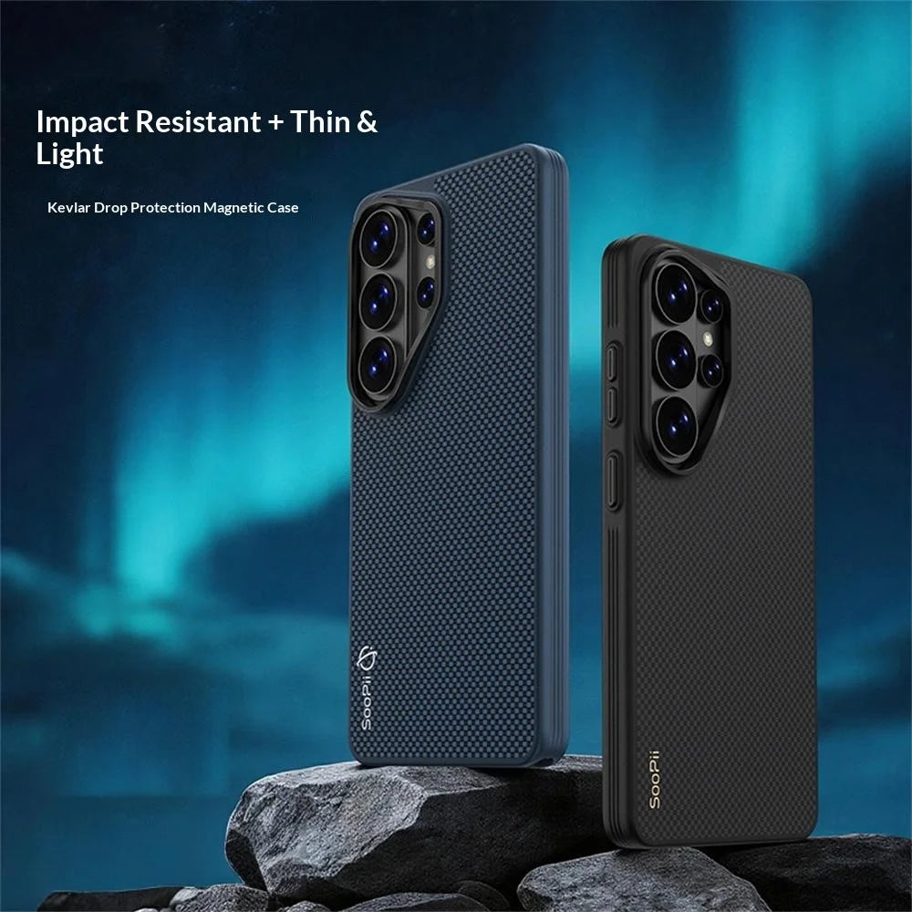 SOOPII for Samsung Galaxy S26 Ultra Magnetic Case Ultra-thin Aramid Fiber + TPU Shockproof Phone Cover - Black - 6