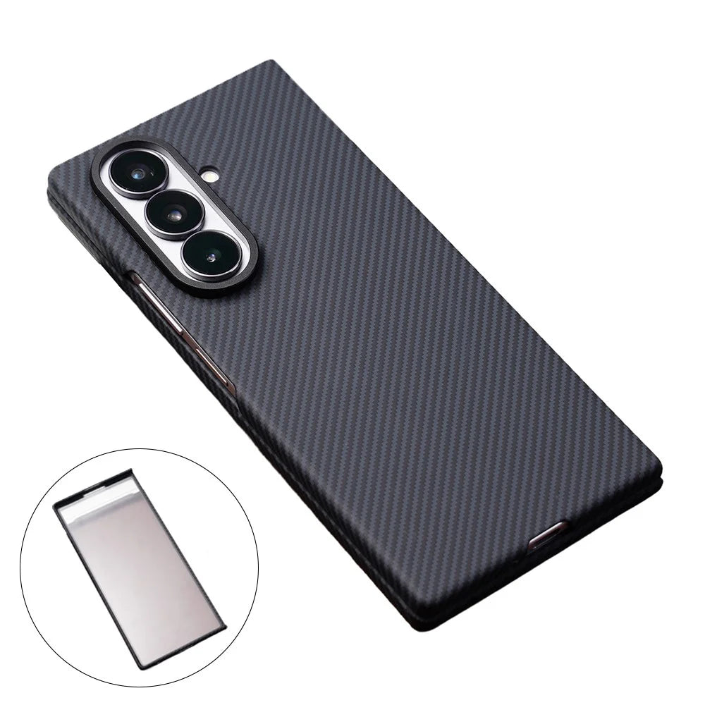 For Samsung Galaxy Z Fold8 Ultra Magnetic Case Carbon Fiber Texture PC Phone Cover with Tempered Glass Film - Black - 1