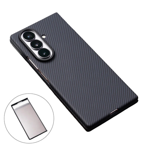 For Samsung Galaxy Z Fold8 Ultra Magnetic Case Carbon Fiber Texture PC Phone Cover with Tempered Glass Film - Black - 1