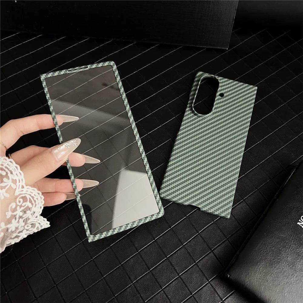 For Samsung Galaxy Z Fold8 Ultra Magnetic Case Carbon Fiber Texture PC Phone Cover with Screen Protector - Green - 4