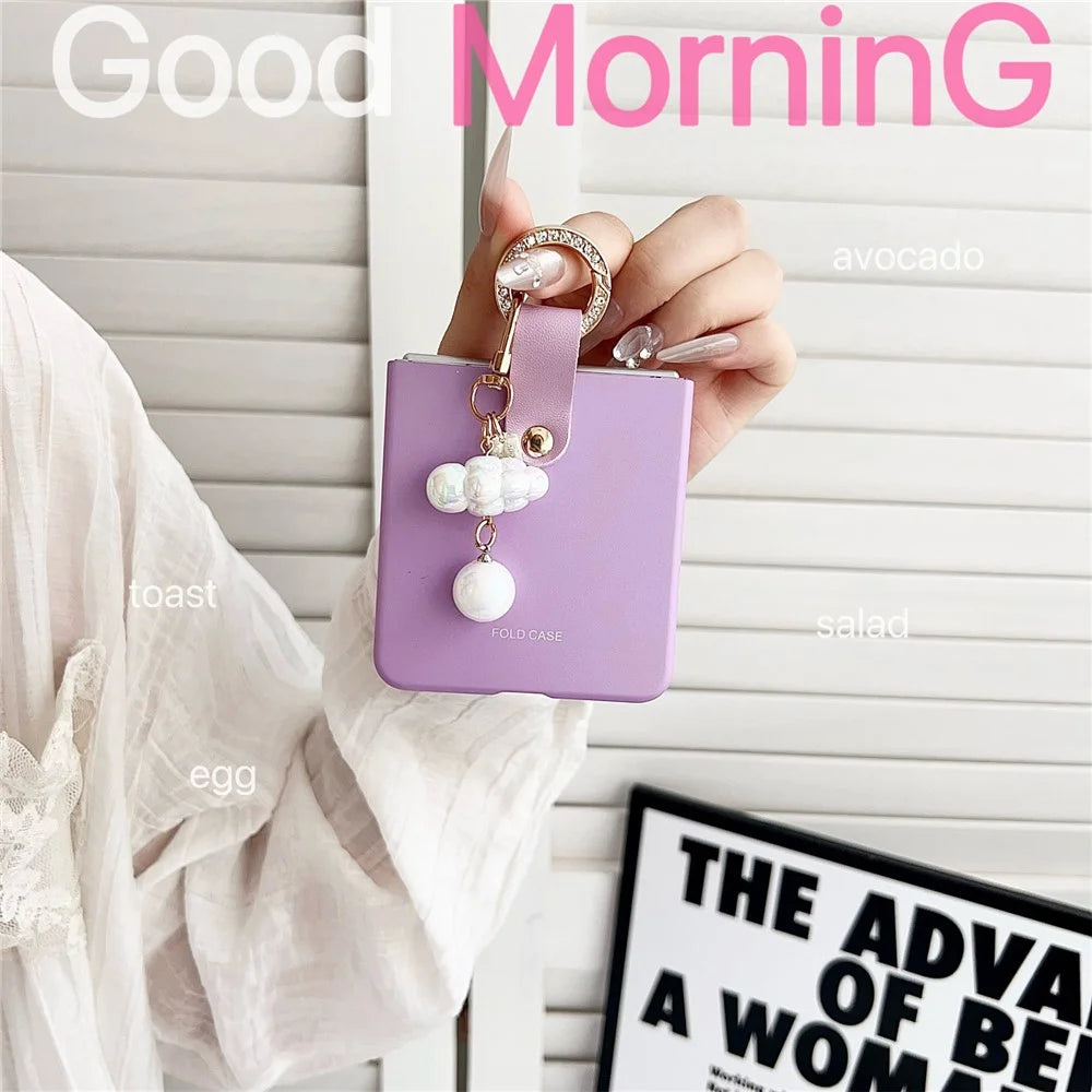For Samsung Galaxy Z Flip8 Case Ultra Slim PC Phone Cover with Pearl Pendant - Purple - 4