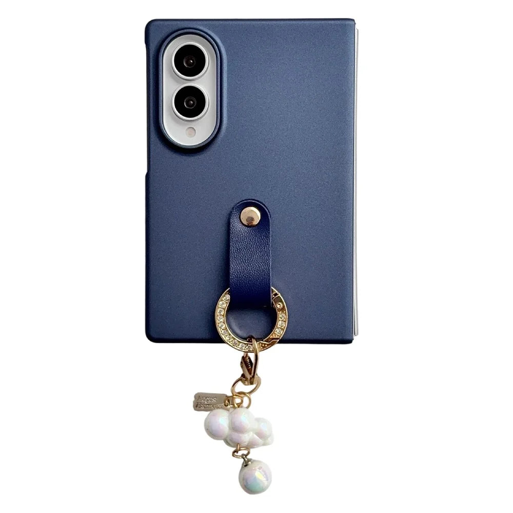 For Samsung Galaxy Z Fold8 Case Ultra Slim PC Phone Cover with Pearl Pendant - Sapphire - 1