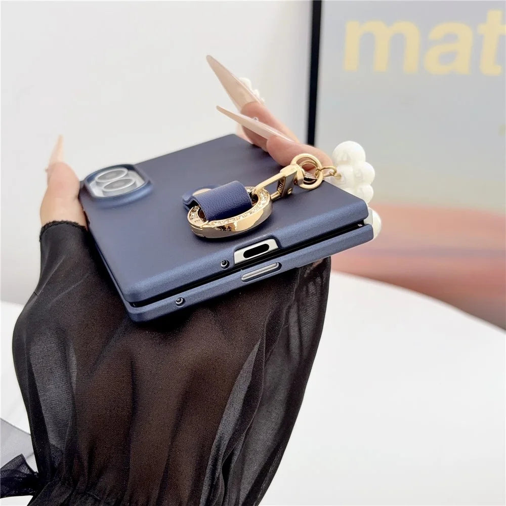 For Samsung Galaxy Z Fold8 Case Ultra Slim PC Phone Cover with Pearl Pendant - Sapphire - 6