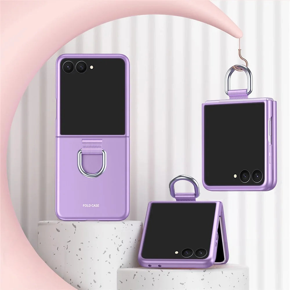 For Samsung Galaxy Z Flip8 Case Ring Holder Anti Drop Rubberized PC Phone Cover - Purple - 2