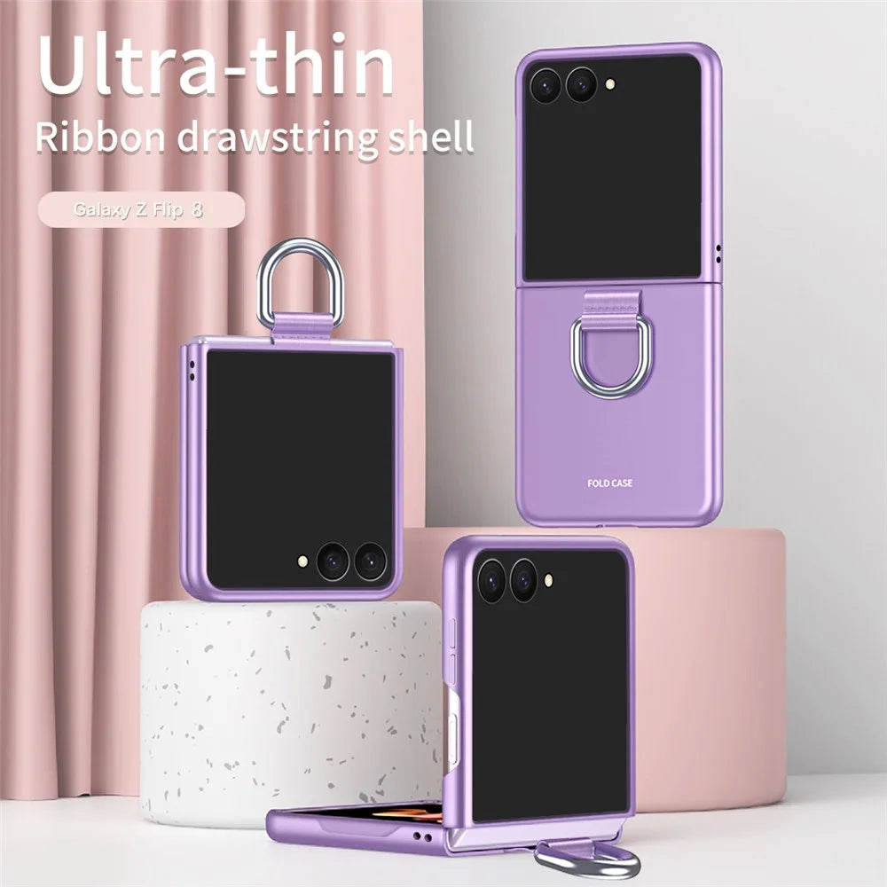 For Samsung Galaxy Z Flip8 Case Ring Holder Anti Drop Rubberized PC Phone Cover - Purple - 3