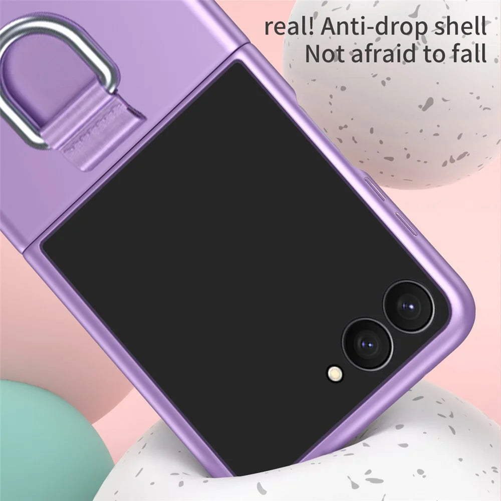 For Samsung Galaxy Z Flip8 Case Ring Holder Anti Drop Rubberized PC Phone Cover - Purple - 6