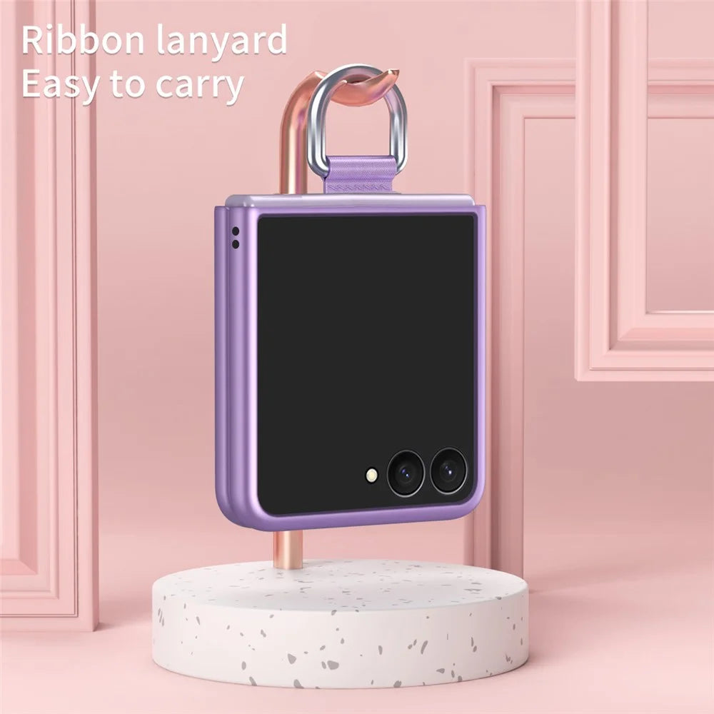 For Samsung Galaxy Z Flip8 Case Ring Holder Anti Drop Rubberized PC Phone Cover - Purple - 7