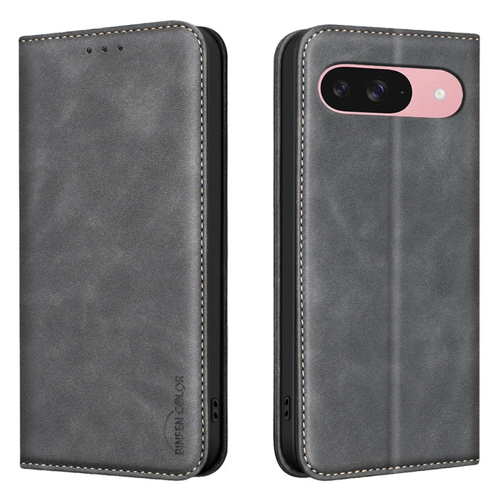 BINFEN COLOR for Google Pixel 10 Pro / Google Pixel 9 / Google Pixel 9 Pro / Google Pixel 10 RFID Blocking Calf Texture PU Leather Phone Cover - Black - 1