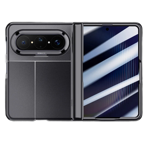 For Huawei Pura X Max Case AG Matte Foldable Phone Cover with Anti-spy Screen Protector - Black - 1