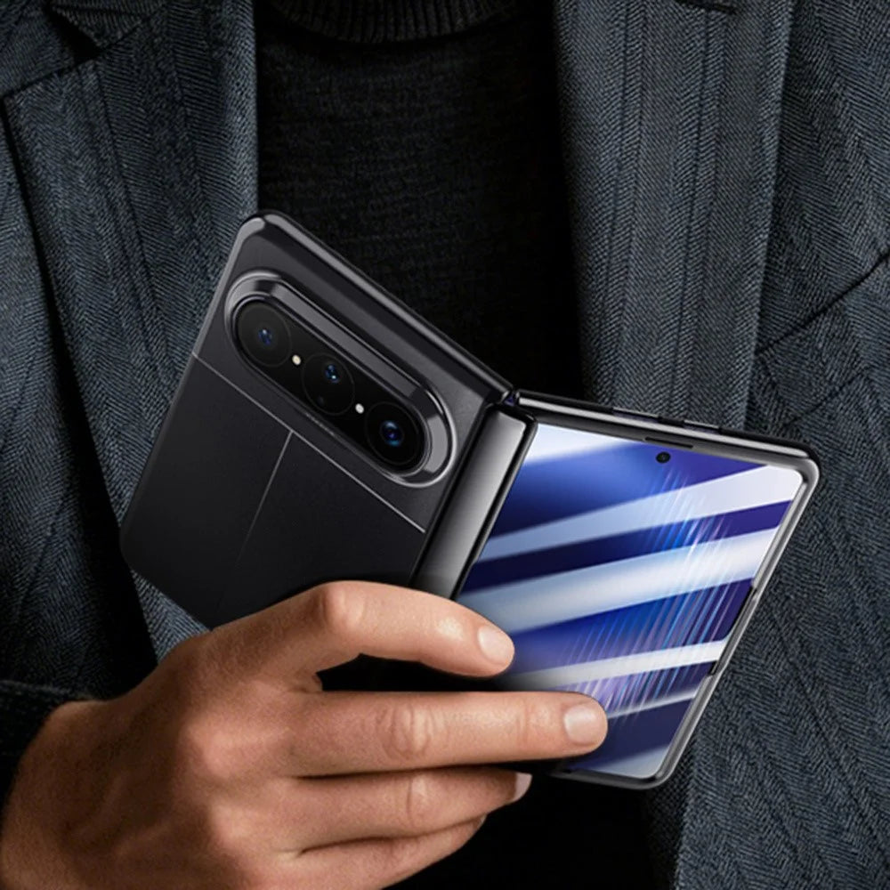 For Huawei Pura X Max Case AG Matte Foldable Phone Cover with Anti-spy Screen Protector - Black - 7