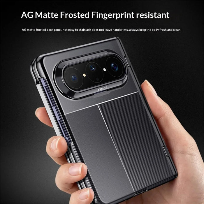 For Huawei Pura X Max Case AG Matte Hinge Protection Phone Cover with HD Clear Screen Protector - Black - 2