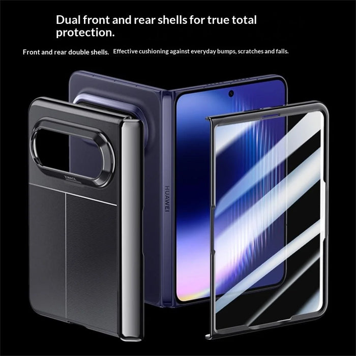 For Huawei Pura X Max Case AG Matte Hinge Protection Phone Cover with HD Clear Screen Protector - Black - 3