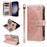 For Samsung Galaxy S24 / Galaxy S25 Wallet Case 9 Card Slots RFID Blocking Mandala Embossed Leather Flip Cover with Wrist Strap - Rose Gold - 3
