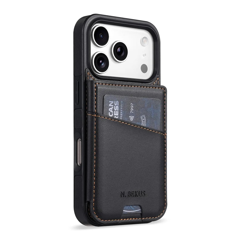 N.BEKUS P4 For iPhone 18 Pro Max / 17 Pro Max Case RFID Blocking Card Holder PU Leather + TPU Phone Cover with Kickstand - Black - 2