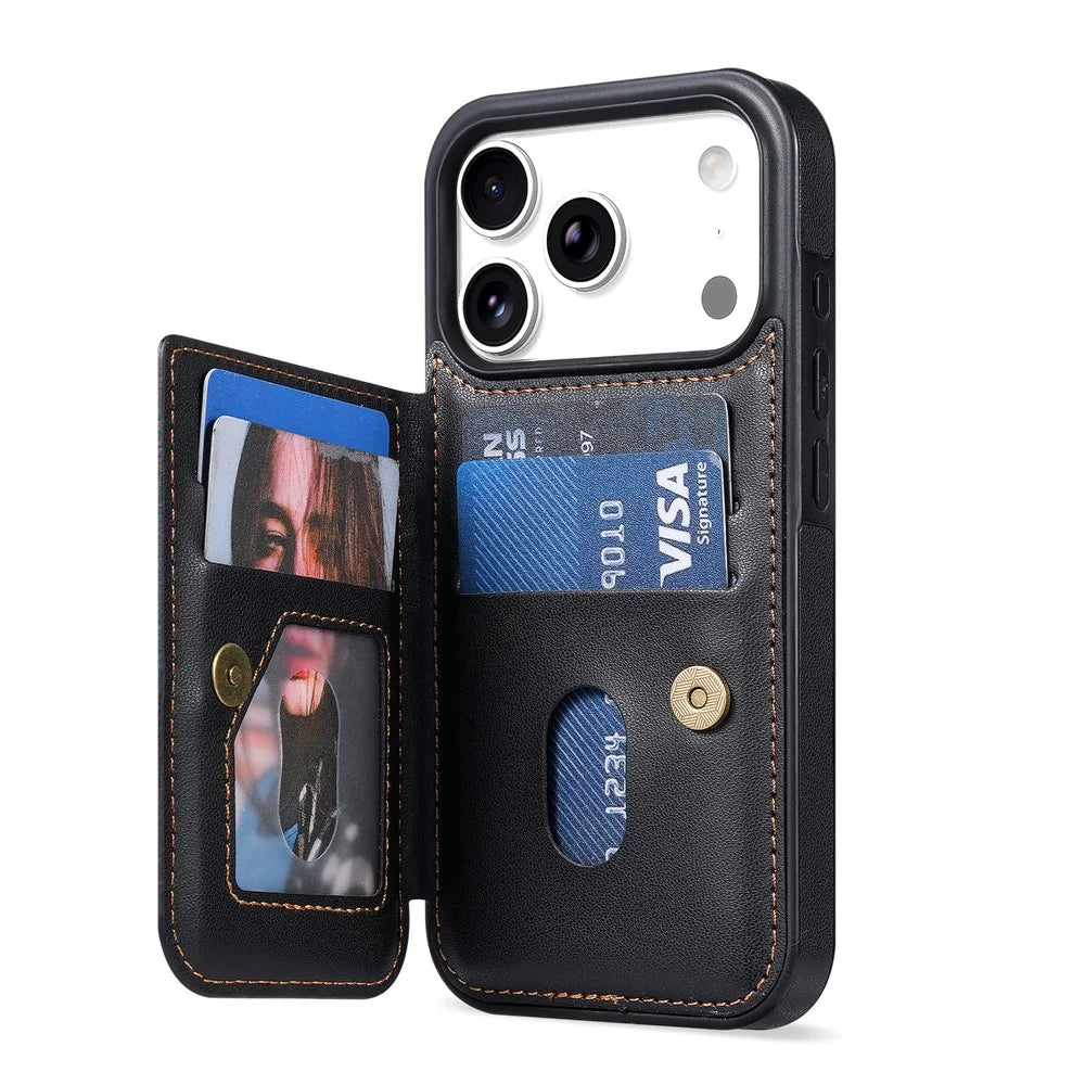 N.BEKUS P4 For iPhone 18 Pro Max / 17 Pro Max Case RFID Blocking Card Holder PU Leather + TPU Phone Cover with Kickstand - Black - 3