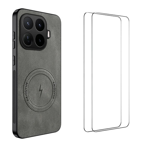 WANLONFENG for Xiaomi 17T SD Series Magnetic Case Nappa Texture PC TPU Phone Cover with 2Pcs Screen Film - Grey - 1