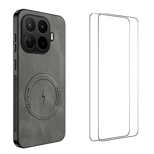 WANLONFENG for Xiaomi 17T SD Series Magnetic Case Nappa Texture PC TPU Phone Cover with 2Pcs Screen Film - Grey - 1