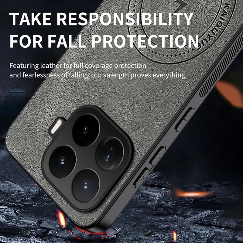 WANLONFENG for Xiaomi 17T SD Series Magnetic Case Nappa Texture PC TPU Phone Cover with 2Pcs Screen Film - Grey - 4