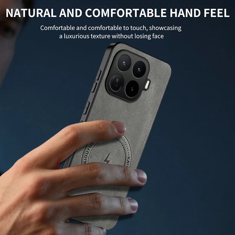 WANLONFENG for Xiaomi 17T SD Series Magnetic Case Nappa Texture PC TPU Phone Cover with 2Pcs Screen Film - Grey - 5