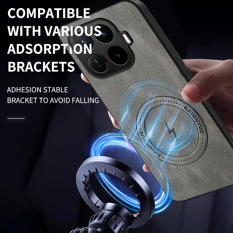 WANLONFENG for Xiaomi 17T SD Series Magnetic Case Nappa Texture PC TPU Phone Cover with 2Pcs Screen Film - Grey - 6