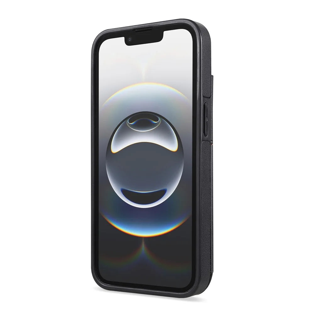 N.BEKUS P4  for iPhone 16e  /  17e Case Magnetic Buttons Leather + TPU Phone Cover with Card Holder Kickstand - Black - 4
