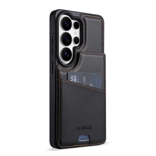N.BEKUS P4  for Samsung Galaxy S26 Ultra Case Magnetic Buttons Leather + TPU Phone Cover with Card Holder Kickstand - Black - 2